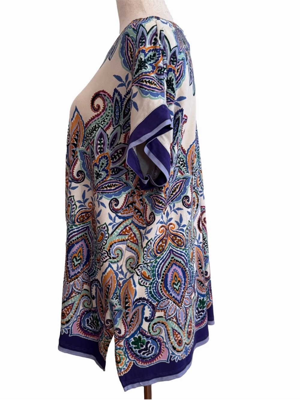 Johnny Was Janie Favorite Crew Neck Draped Tee Ruta print Paisley Boho L - Picture 2 of 7
